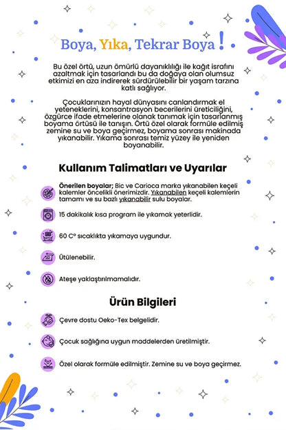 RenkliEller Yıkanabilir ve Boyanabilir Boyama Örtüsü